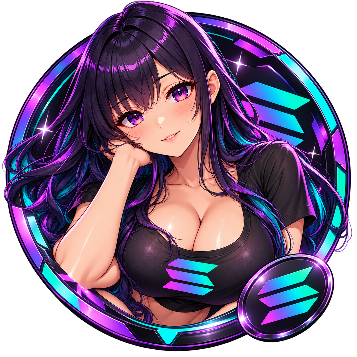 Sexy Onchain Lady framed by a neon Solana ring